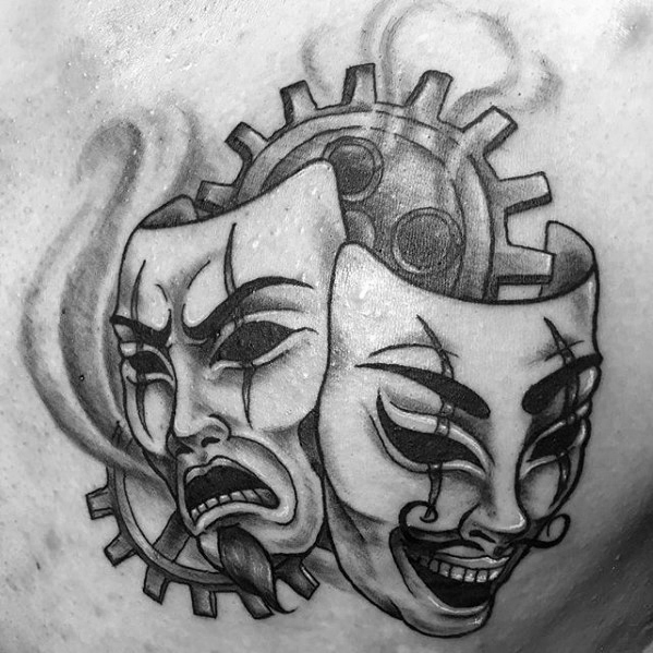 55 Tatouages des masques de théâtre représentant la tragédie et la comédie (Et leur signification)