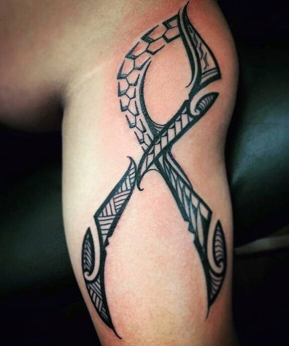 tatouage ruban noeud cancer 63